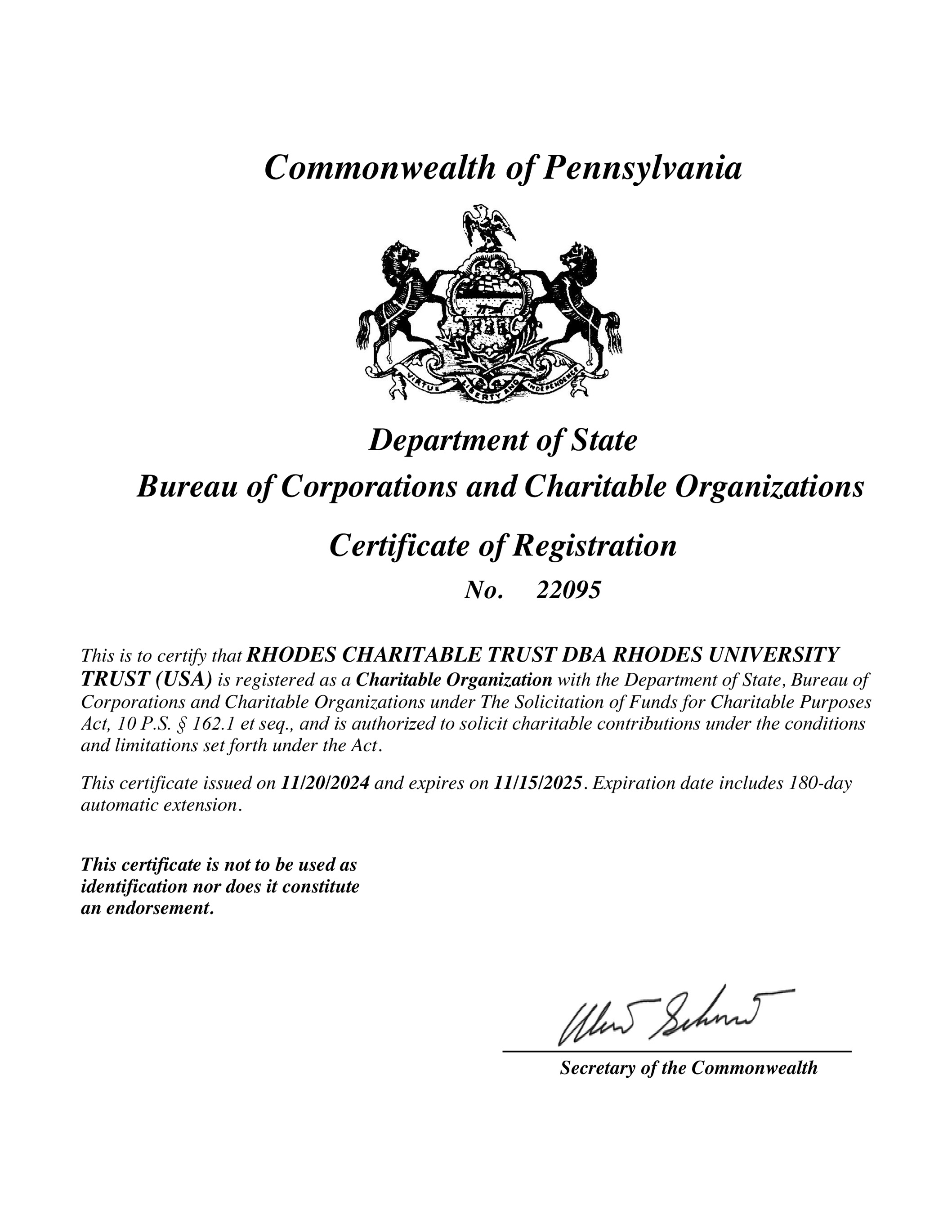 Certificate of Registration